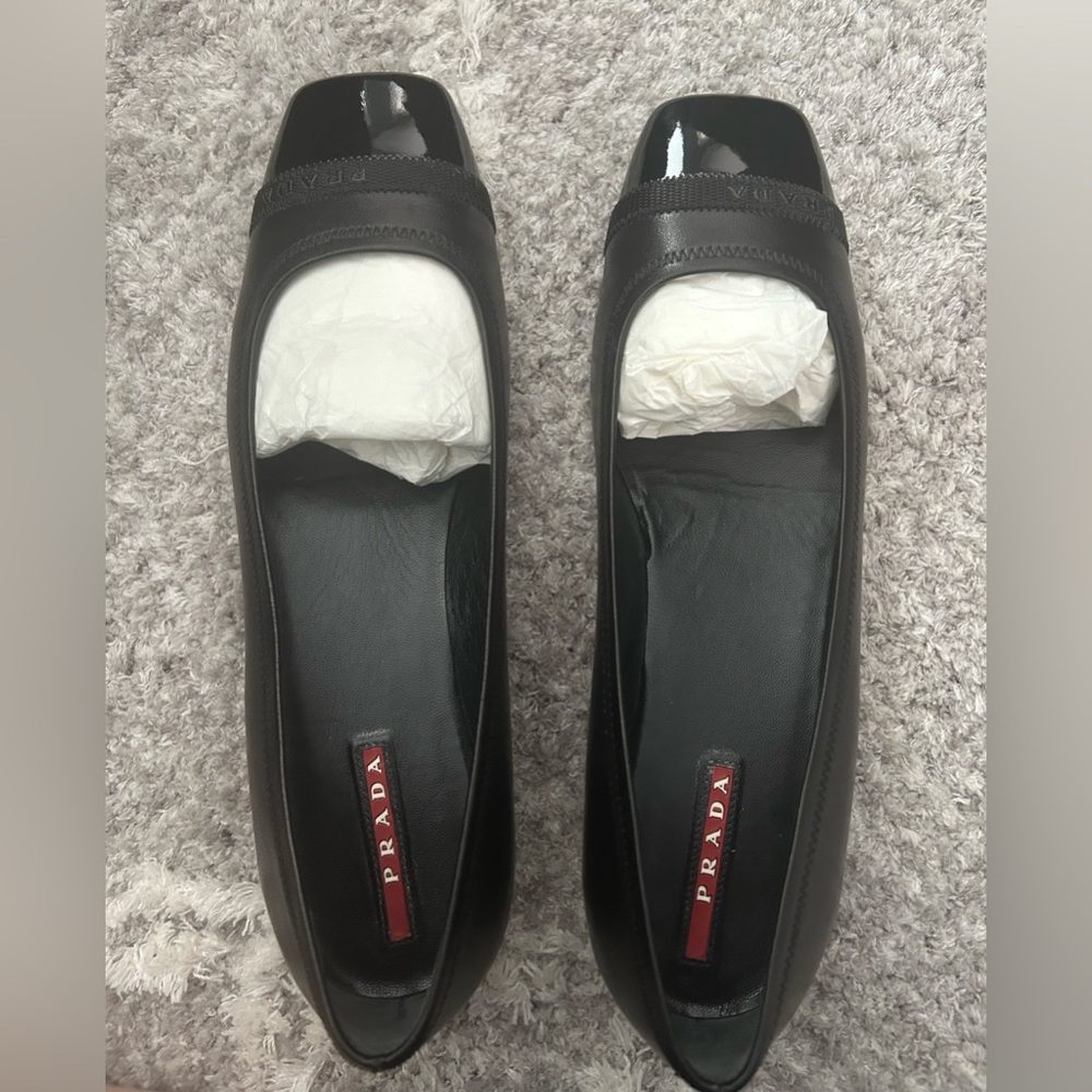 Prada Black Square Toe Ballet Flats